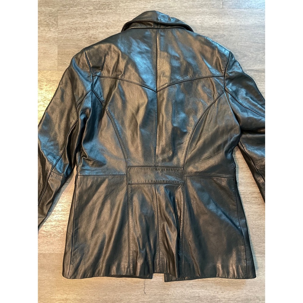 VTG Wilsons Leather Black Genuine Leather Button Front Blazer Jacket Medium - Picture 7 of 7